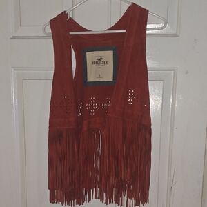 Hollister Rust Red Suede Fringe Vest